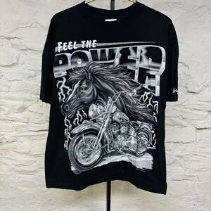 USA Thunder Tshirt Horse Motorcycle Lightning Biker Double Sided Vintage 90s y2k